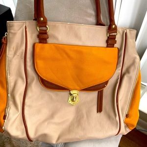 Steve Madden large satchel color block tote beige